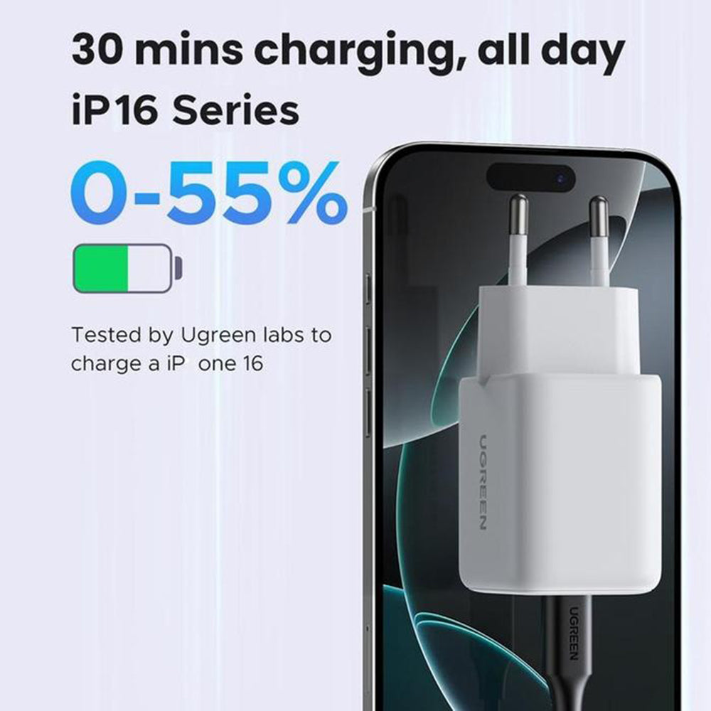 Síťová nabíječka UGREEN X516, 30W, 3A, 1 x USB-A - 1 x USB-C, Černá