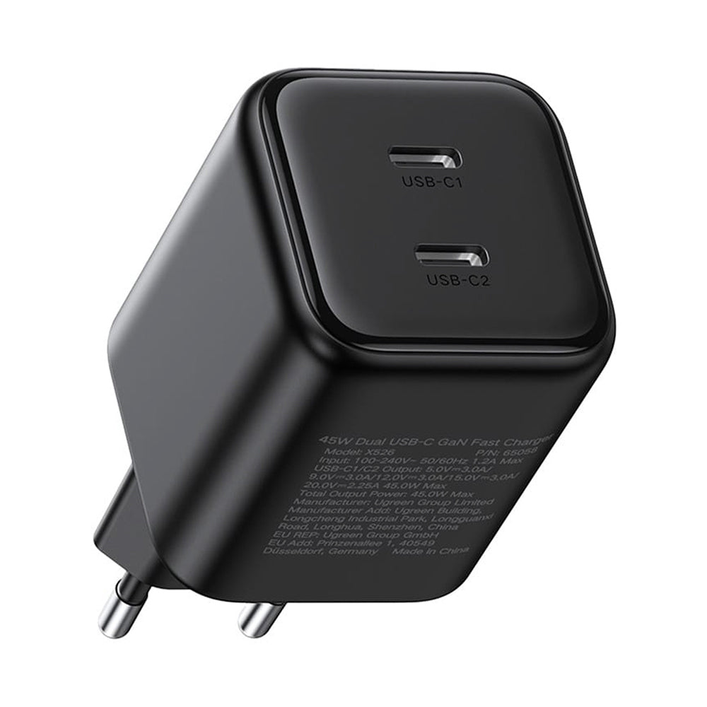 Síťová nabíječka UGREEN X526 (65058), 45W, 3A, 2 x USB-C, černá