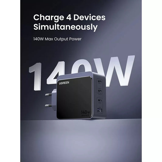 Síťová nabíječka UGREEN X570 Nexode S, 140W, 5A, 1 x USB-A - 3 x USB-C, šedá