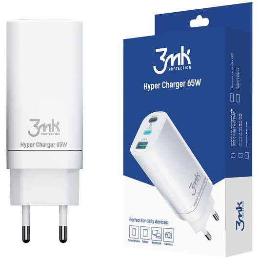 Síťová nabíječka 3MK HyperCharger, 65W, 5A, 1 x USB-A - 2 x USB-C, bílá