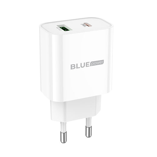 Síťová nabíječka BLUE Power BC80A, 20W, 3A, 1 x USB-A - 1 x USB-C, Bílá