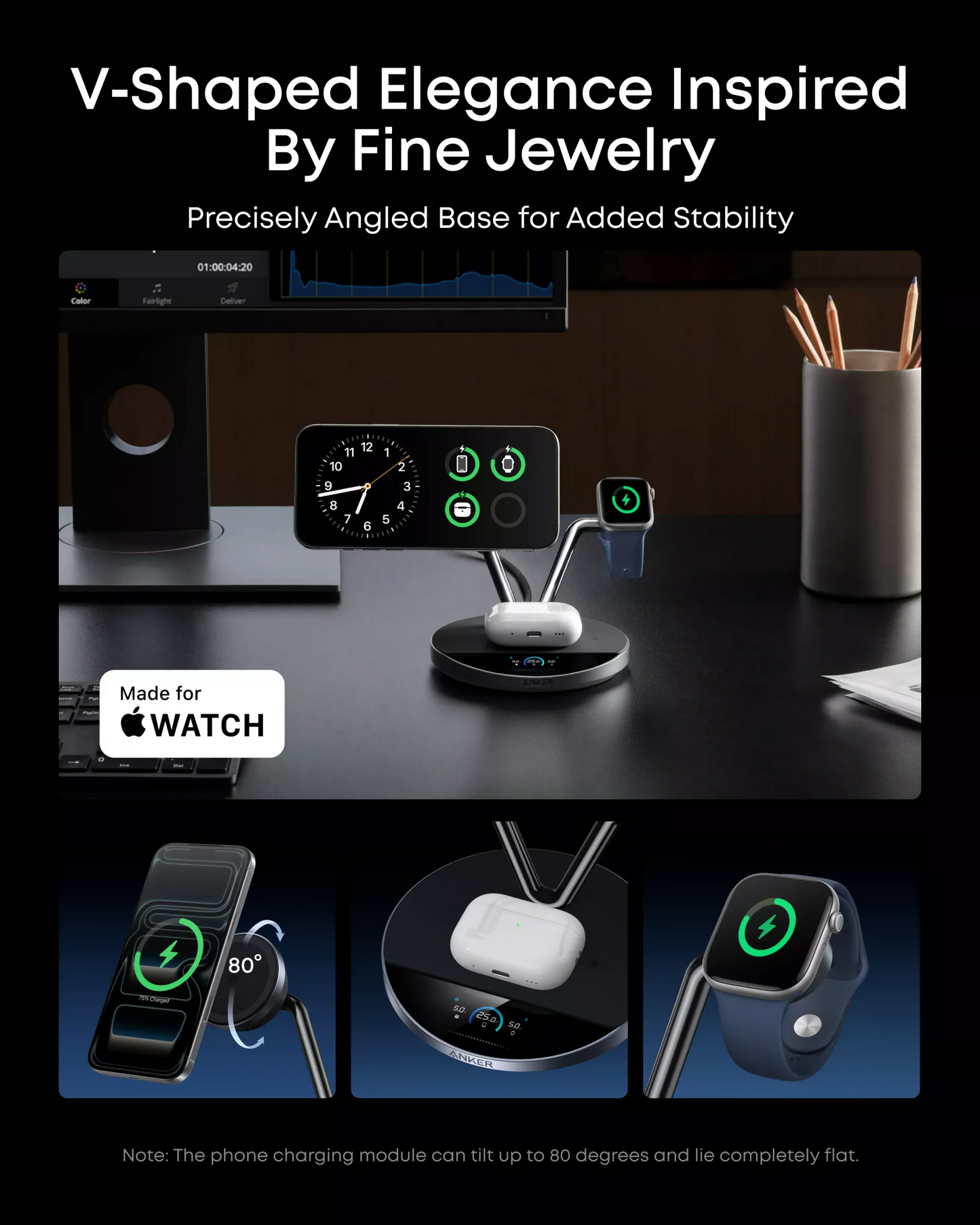 Bezdrátová nabíjecí stanice Anker Prime MagGo AirCool 3v1, 25W, Černá B25X7G11