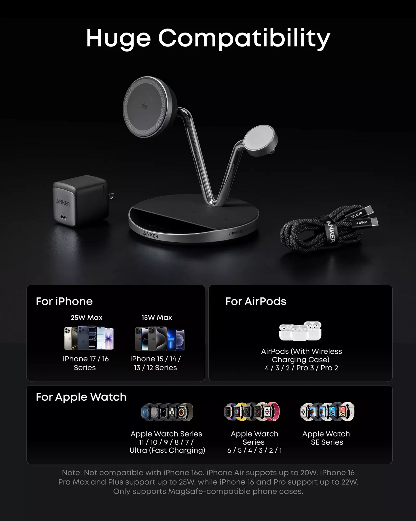 Bezdrátová nabíjecí stanice Anker Prime MagGo AirCool 3v1, 25W, Černá B25X7G11