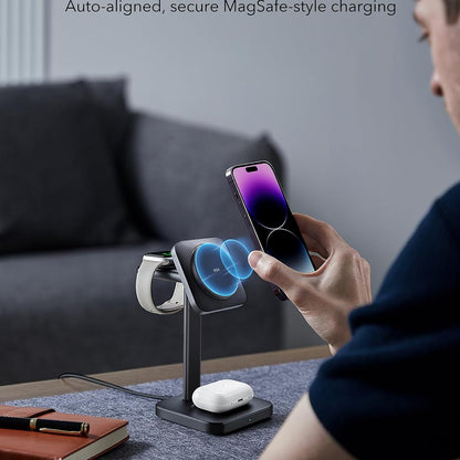 Bezdrátová nabíjecí stanice ESR HaloLock 3v1, 15W, 1.67A, černá