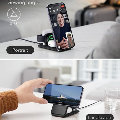 Bezdrátová nabíjecí stanice ESR Travel 3v1, 15W, 1.67A, černá