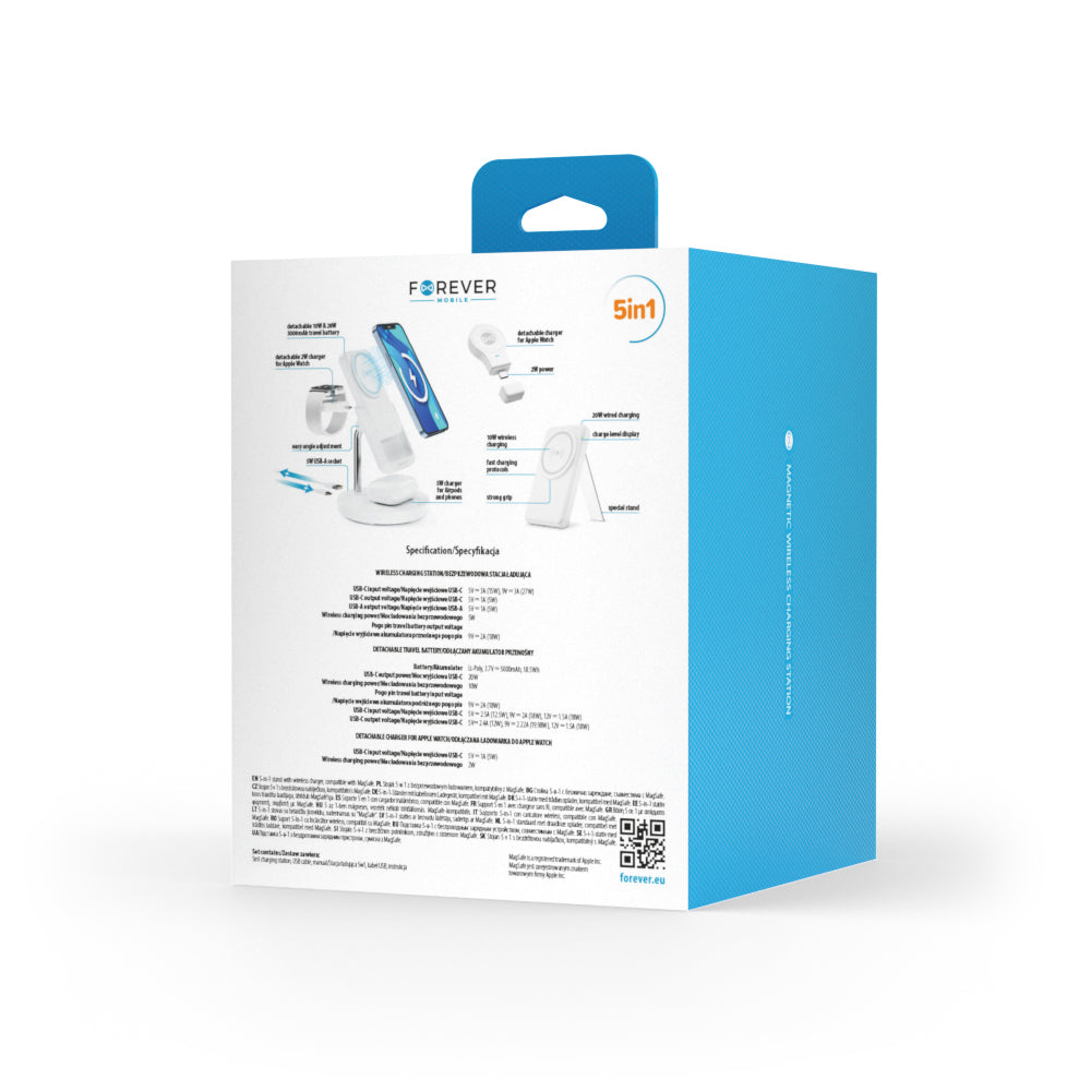 Bezdrátová nabíječka Forever MACS-100 5v1, 20W, 3A, 1 x USB-A, Bílá