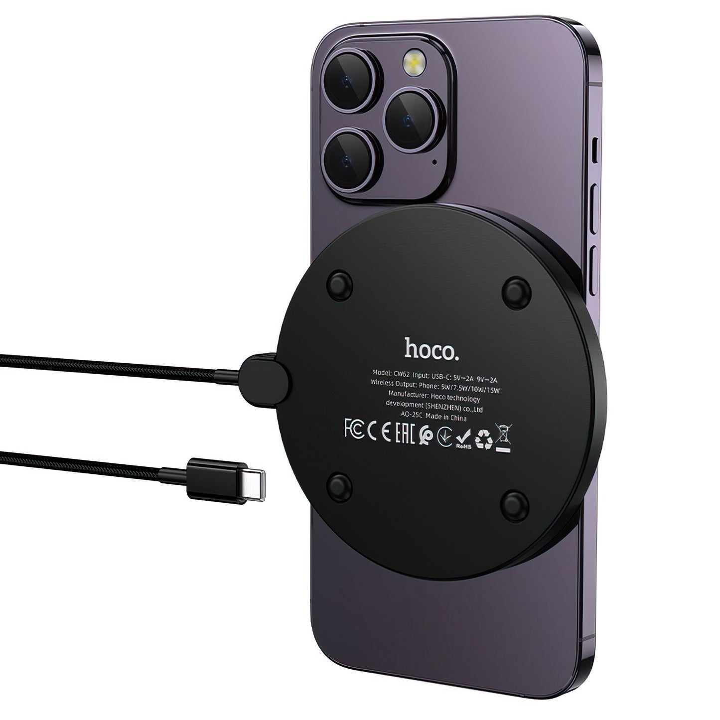 Bezdrátová síťová nabíječka HOCO CW62, 15W, 1.67A, černá