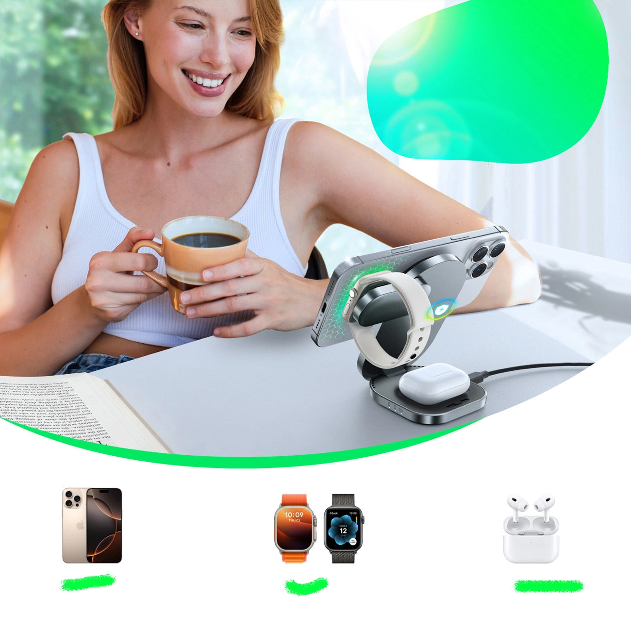 Bezdrátová síťová nabíječka Joyroom JR-W17 3v1, 15W, 1.67A, černá