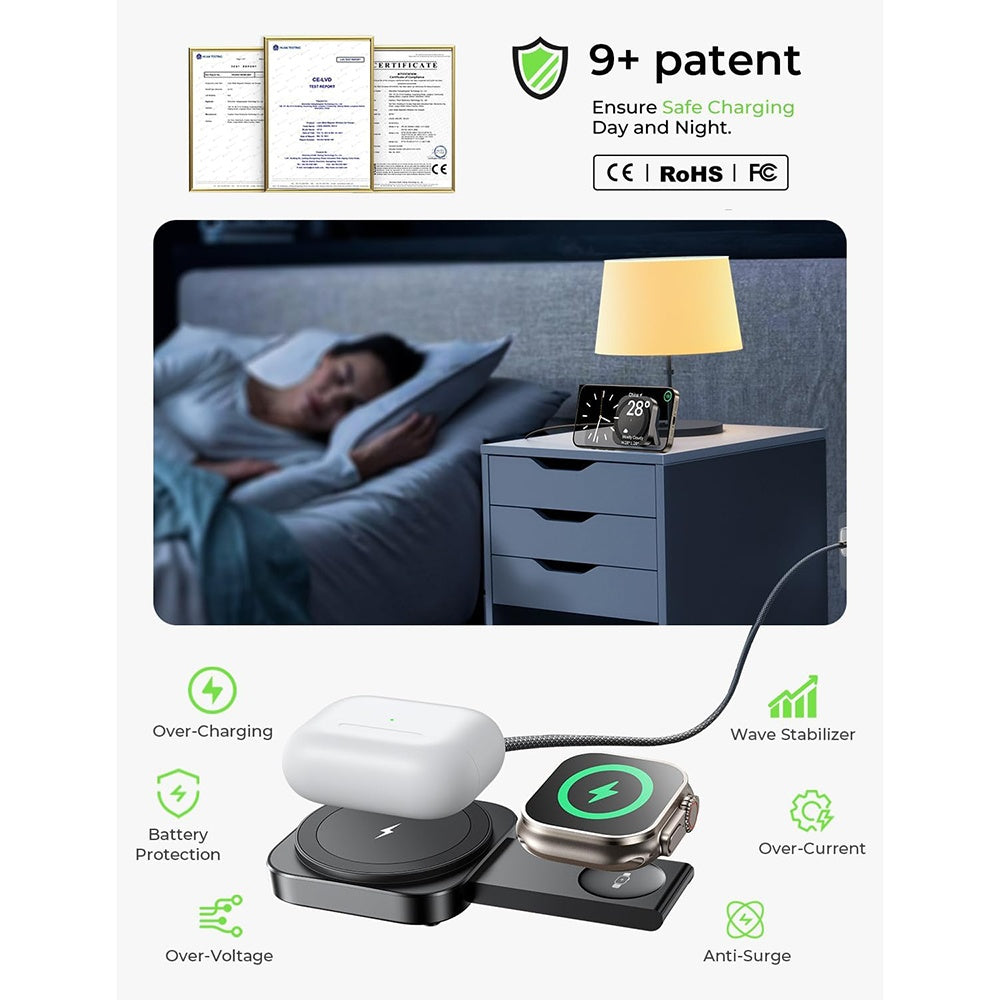 Bezdrátová síťová nabíječka Lisen 2v1, 15W, 1.67A, Černá YL0324100013