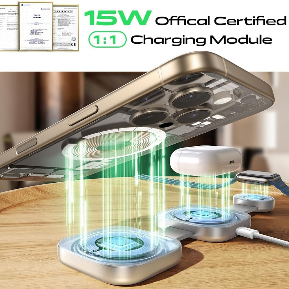 Bezdrátová nabíjecí stanice Lisen 3v1, 15W, 1.67A, šedá YL0424040001