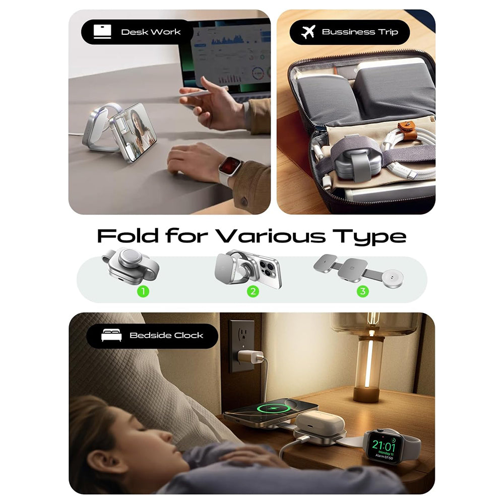 Bezdrátová nabíjecí stanice Lisen 3v1, 15W, 1.67A, šedá YL0424040001