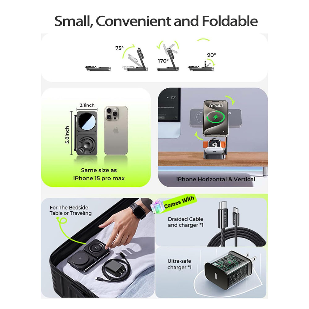 Bezdrátová nabíjecí stanice Lisen 3v1, 15W, 1.67A, Černá YL0424010003