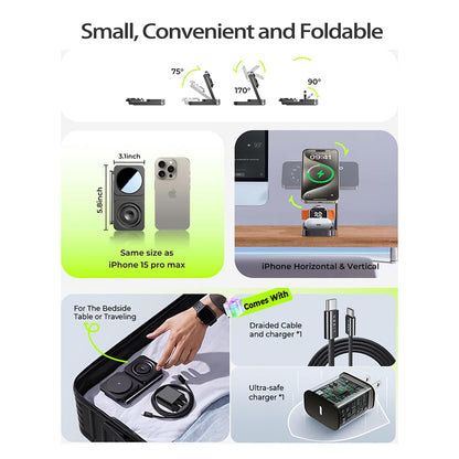 Bezdrátová nabíjecí stanice Lisen 3v1, 15W, 1.67A, Černá YL0424010003