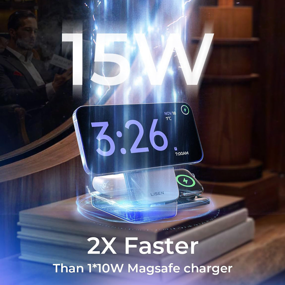 Bezdrátová nabíjecí stanice Lisen W106 3v1, 15W, 1.67A, šedá YL0424120009