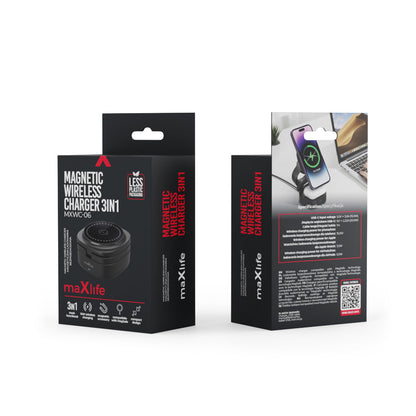 Bezdrátová síťová nabíječka MaXlife MXWC-06 3v1, 15W, 1.67A, Černá