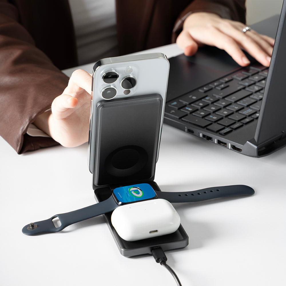 Bezdrátová nabíjecí stanice Proove Metal Edge 3v1, 15W, 1.67A, šedá WSME15010003