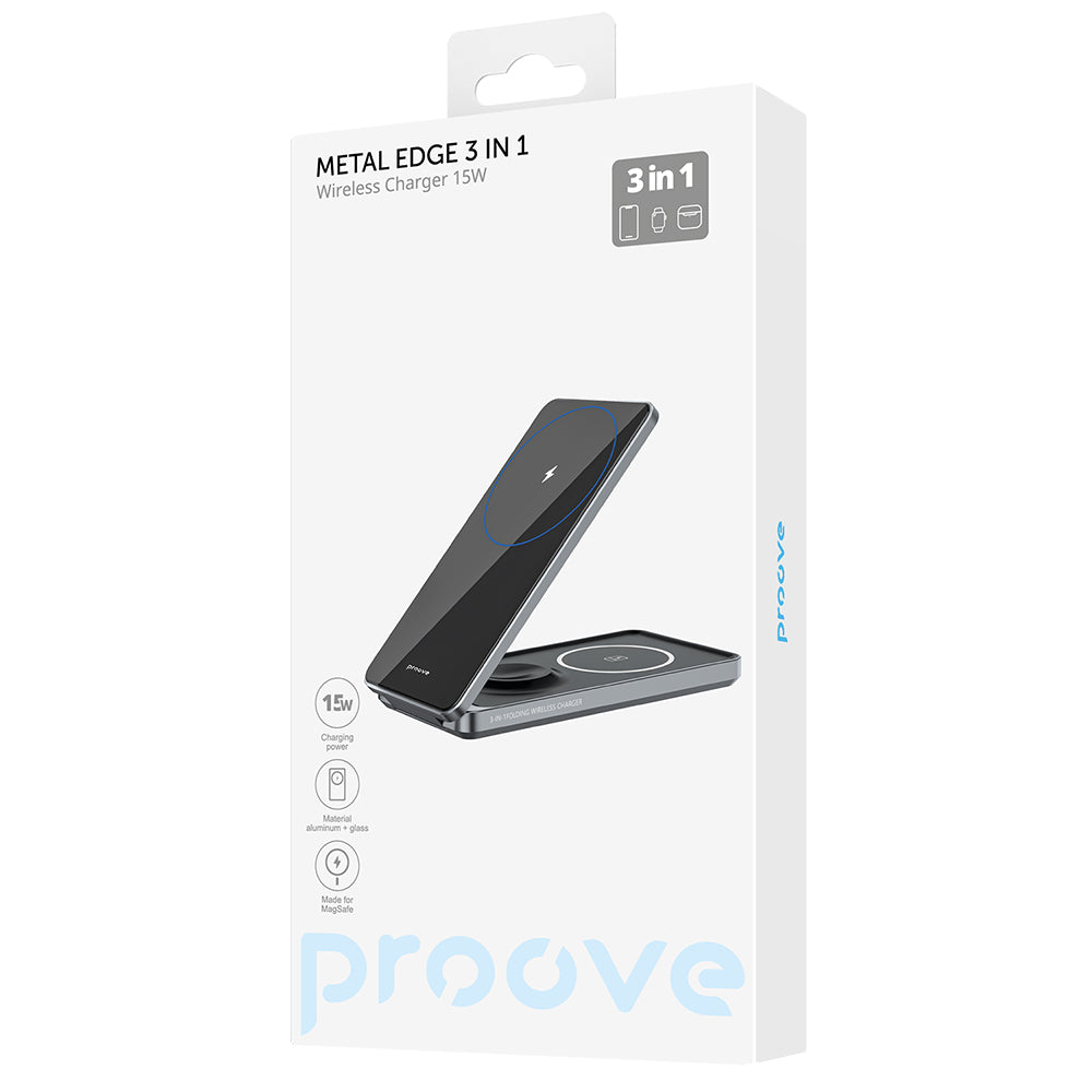 Bezdrátová nabíjecí stanice Proove Metal Edge 3v1, 15W, 1.67A, šedá WSME15010003
