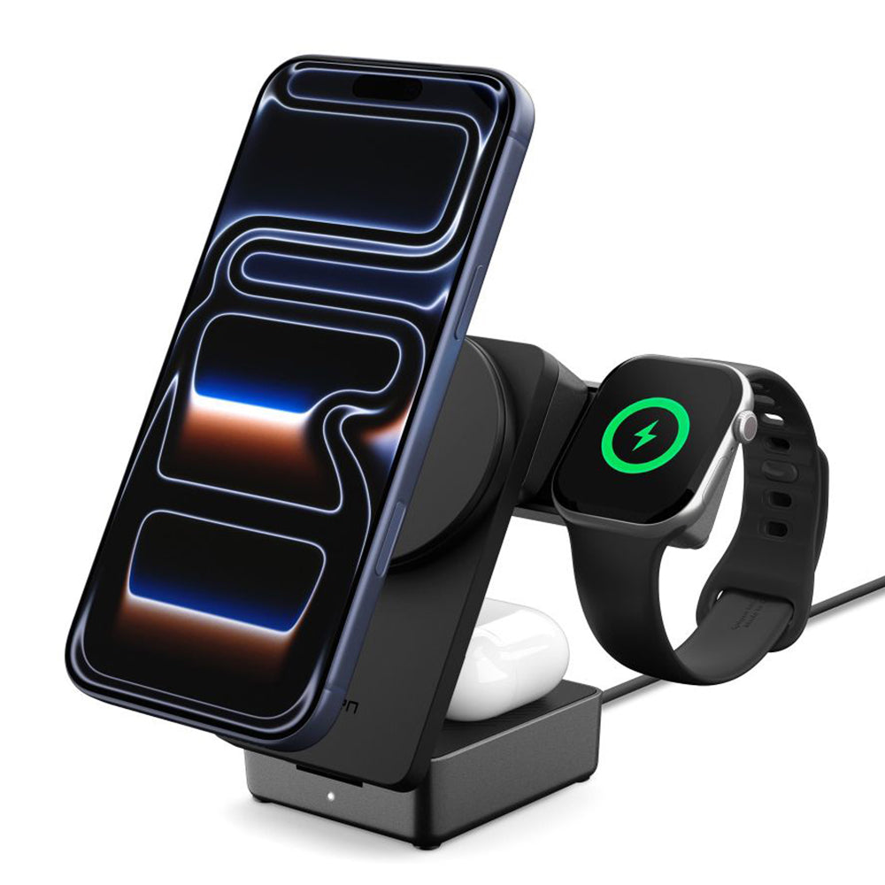 Bezdrátová nabíjecí stanice Spigen EF323MQ Essential 3v1, 25W, černá ACH10398