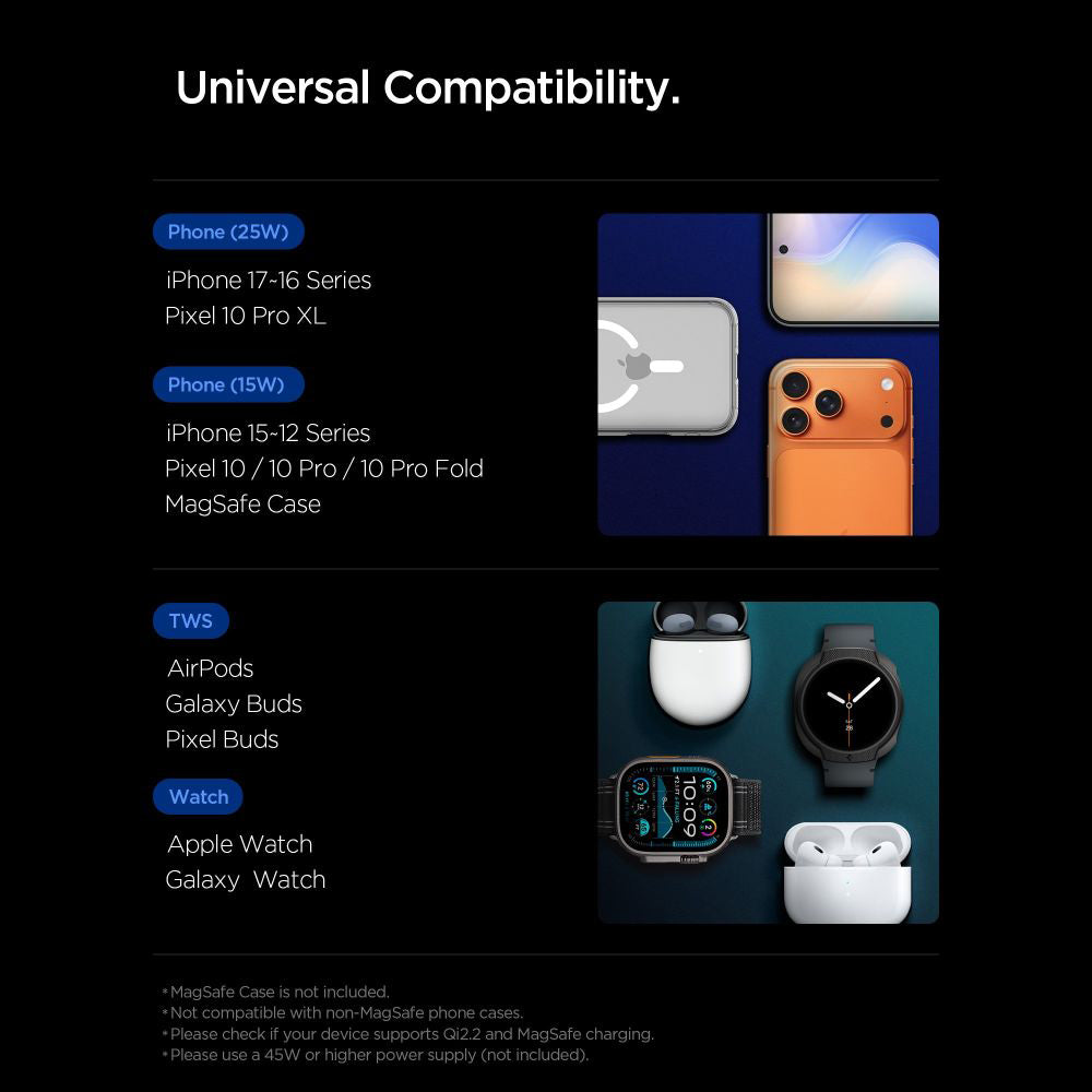 Bezdrátová nabíjecí stanice Spigen EF323MQ Essential 3v1, 25W, černá ACH10398