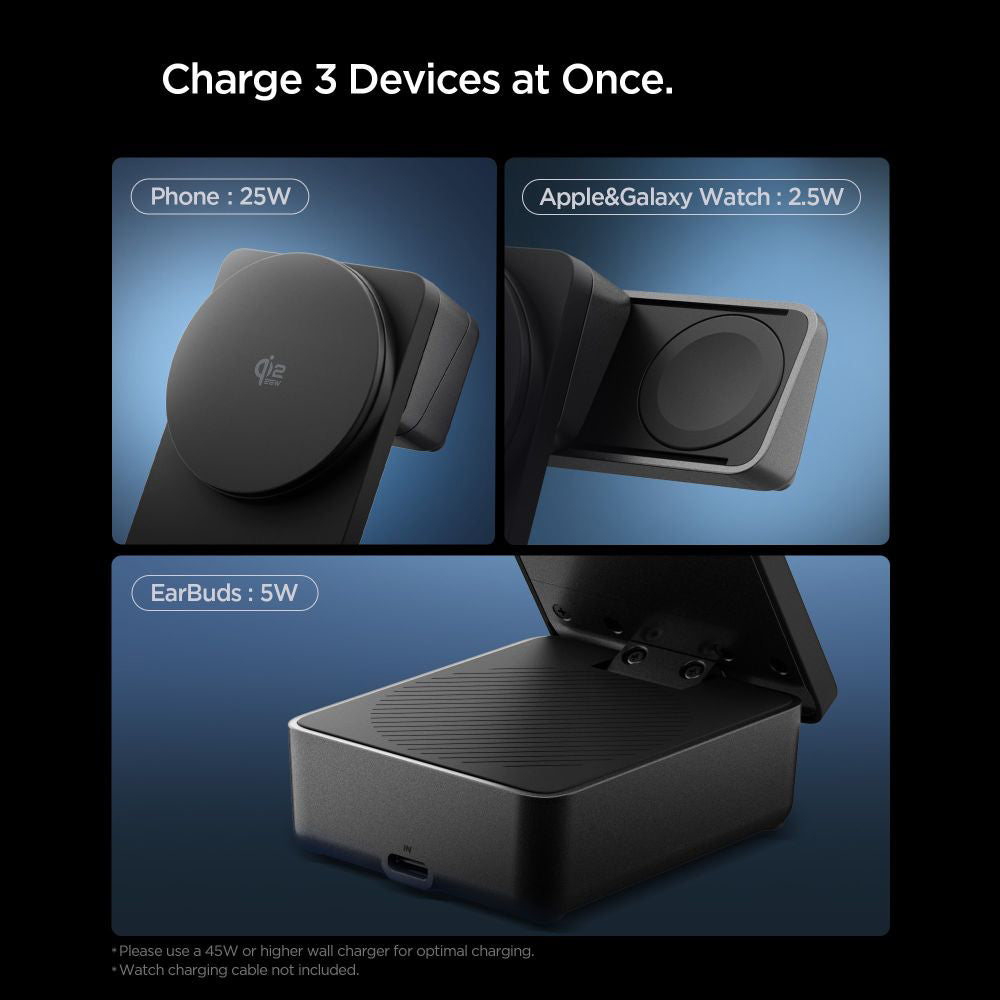 Bezdrátová nabíjecí stanice Spigen EF323MQ Essential 3v1, 25W, černá ACH10398