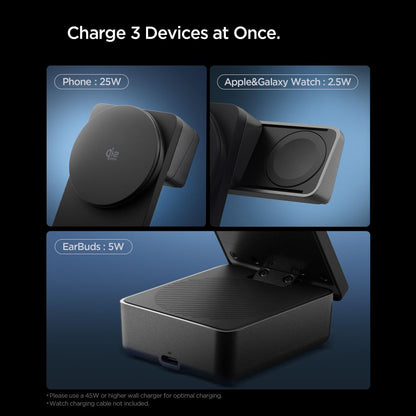 Bezdrátová nabíjecí stanice Spigen EF323MQ Essential 3v1, 25W, černá ACH10398