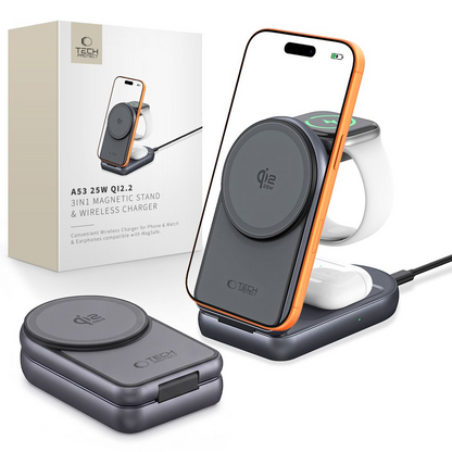 Bezdrátová síťová nabíječka Tech-Protect A53 3v1, 25W, šedá