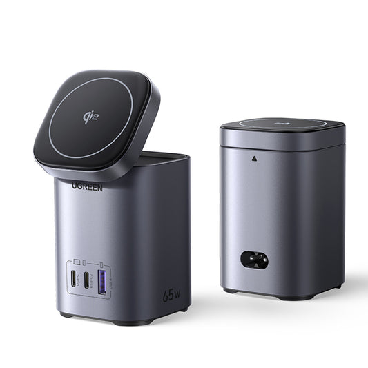 Bezdrátová síťová nabíječka UGREEN X555 4v1, 65W, 3.25A, 1 x USB-A - 2 x USB-C, Šedá