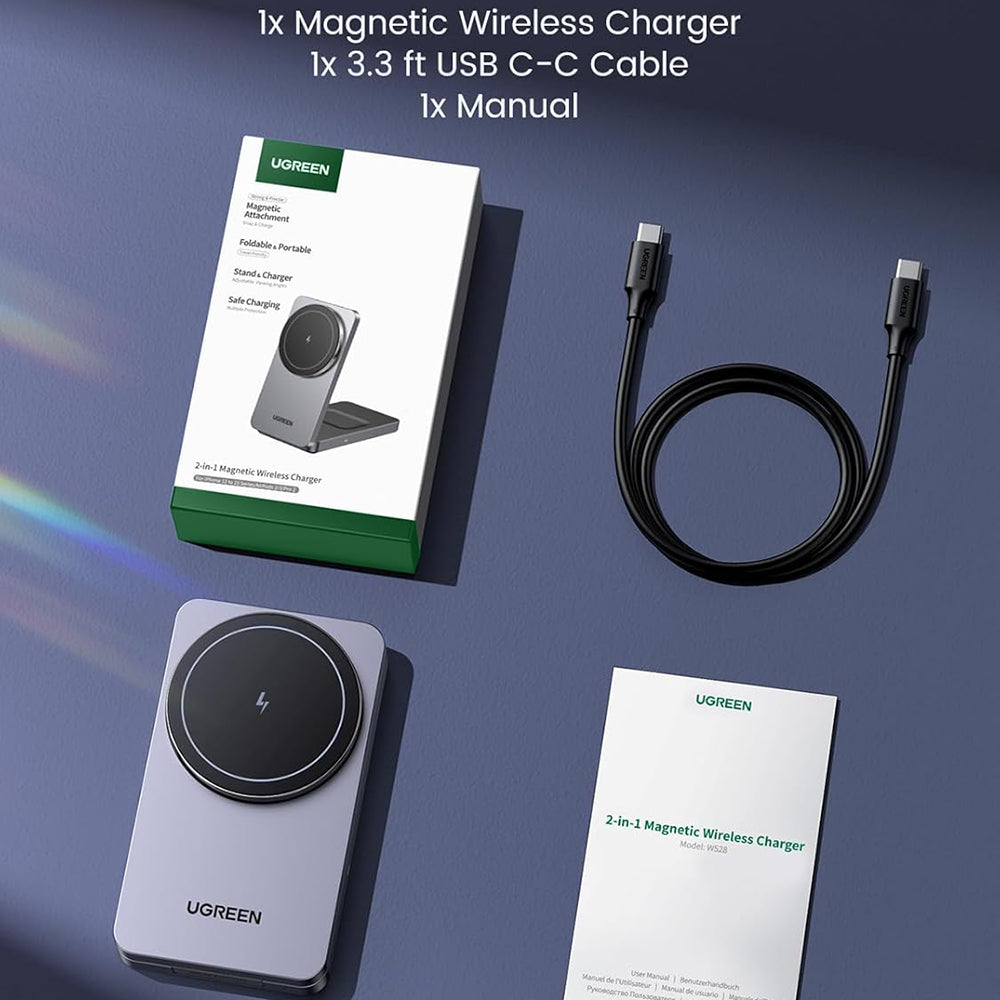 Bezdrátová síťová nabíječka UGREEN W528 2v1, 20W, 1.67A, černá