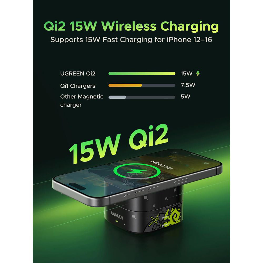 Bezdrátová síťová nabíječka UGREEN Genshin Impact Ed.W702 2v1, 25W, 1.67A, 1 x USB-C, Černá