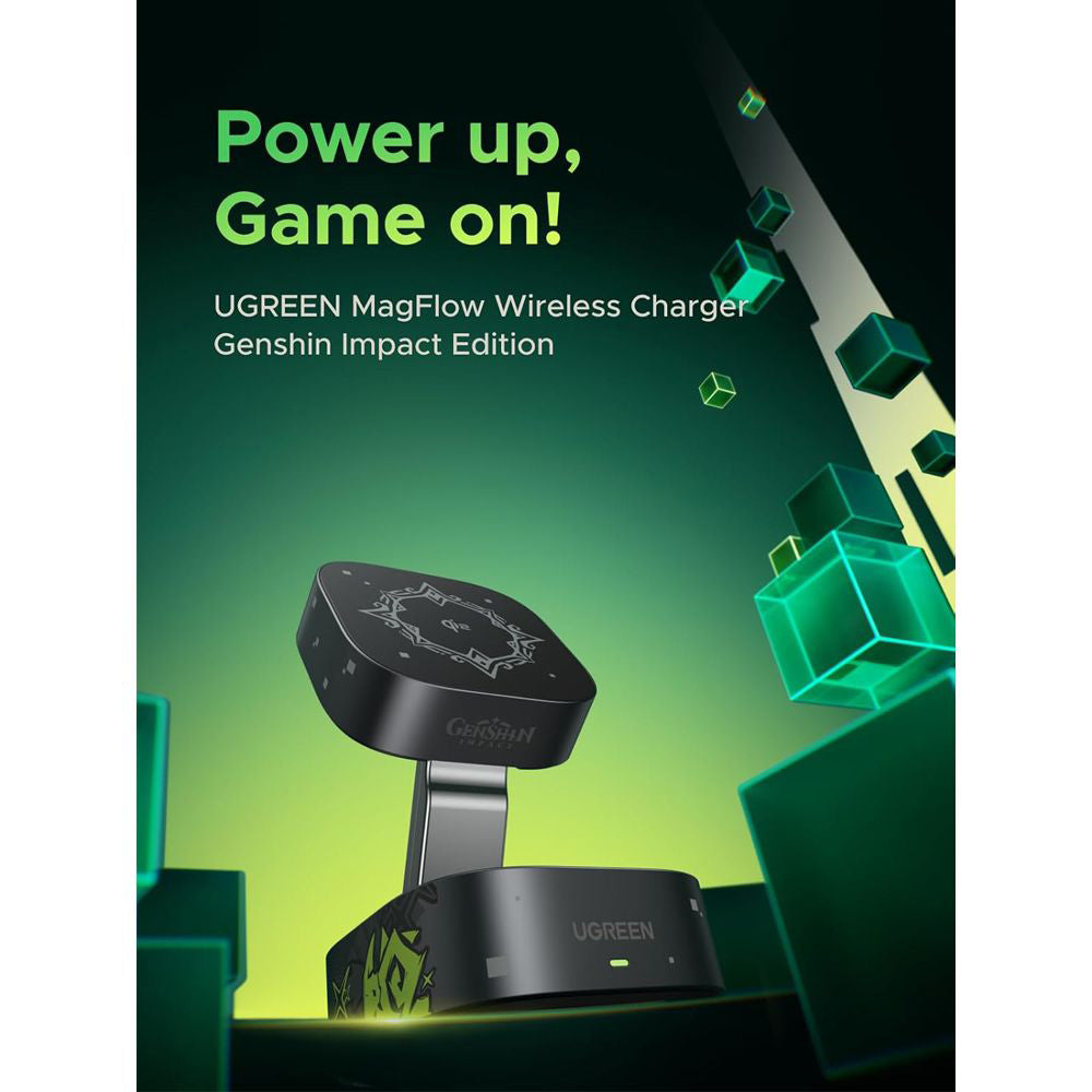 Bezdrátová síťová nabíječka UGREEN Genshin Impact Ed.W702 2v1, 25W, 1.67A, 1 x USB-C, Černá