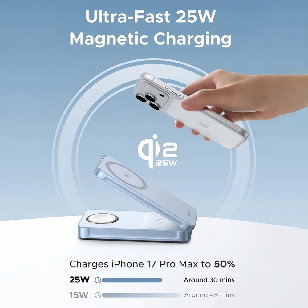 Bezdrátová síťová nabíječka UGREEN W757 (65901) 3v1, 25W, modrá