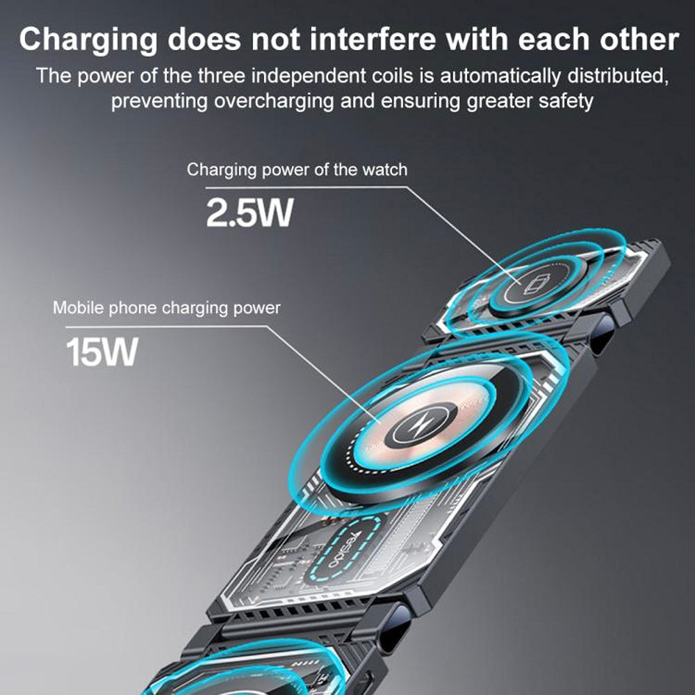 Bezdrátová nabíječka Yesido DS25 3v1, 15W, 1.67A, Černá