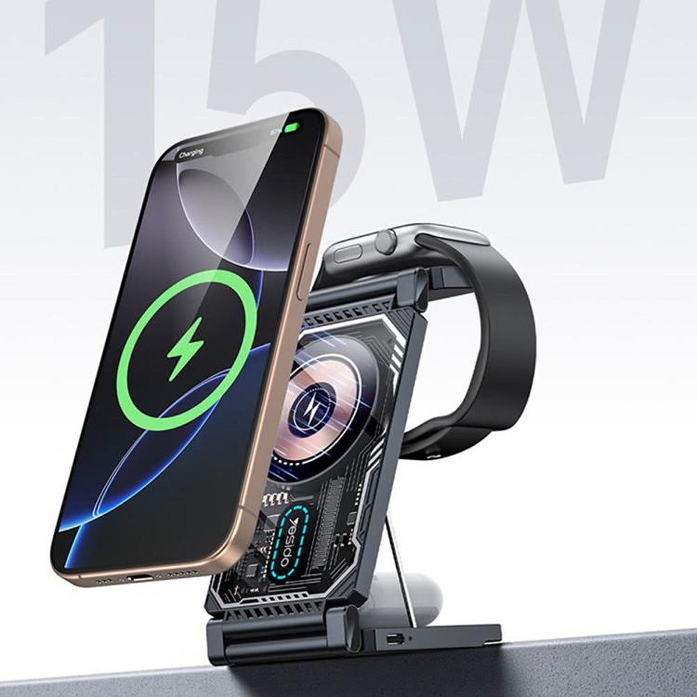 Bezdrátová nabíječka Yesido DS25 3v1, 15W, 1.67A, Černá