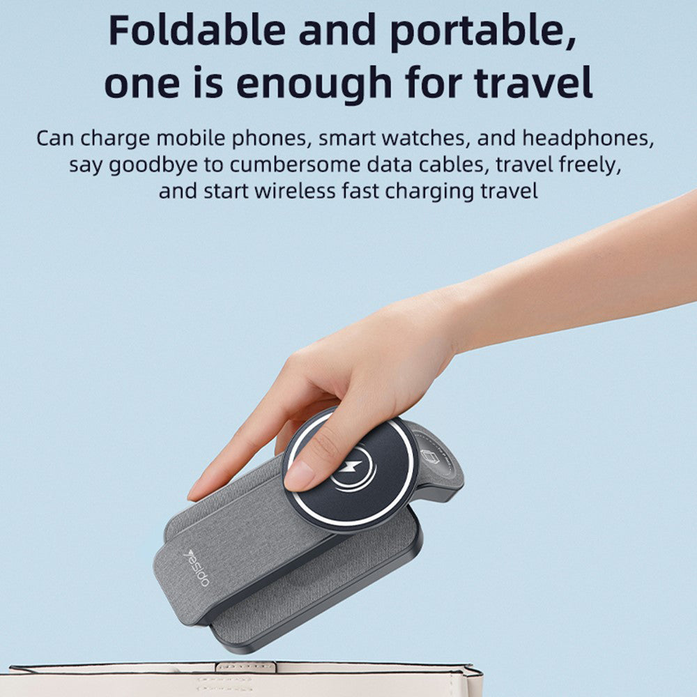 Bezdrátová nabíječka Yesido DS26 3v1, 15W, 1.67A, šedá