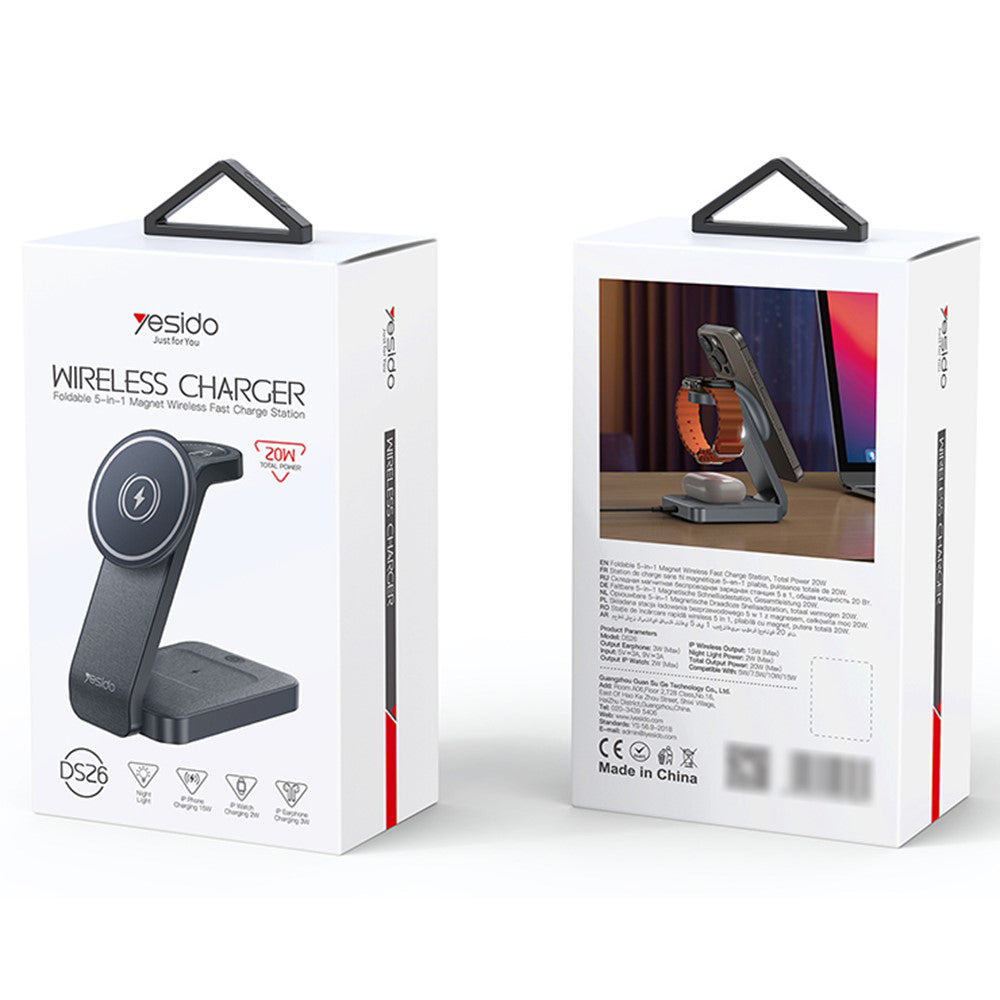 Bezdrátová nabíječka Yesido DS26 3v1, 15W, 1.67A, šedá