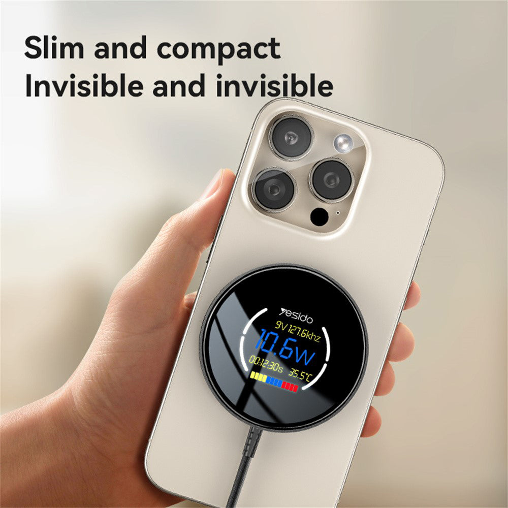 Bezdrátová síťová nabíječka Yesido DS28 Display, 15W, 1.67A, Černá