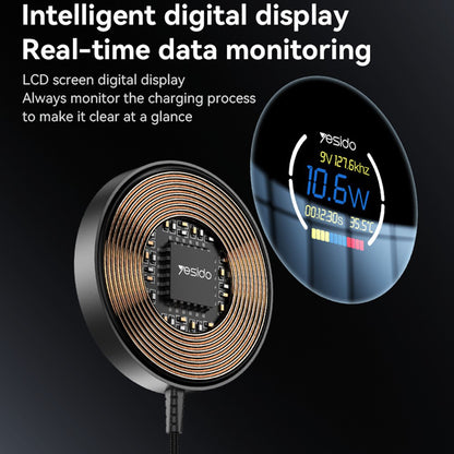 Bezdrátová síťová nabíječka Yesido DS28 Display, 15W, 1.67A, Černá