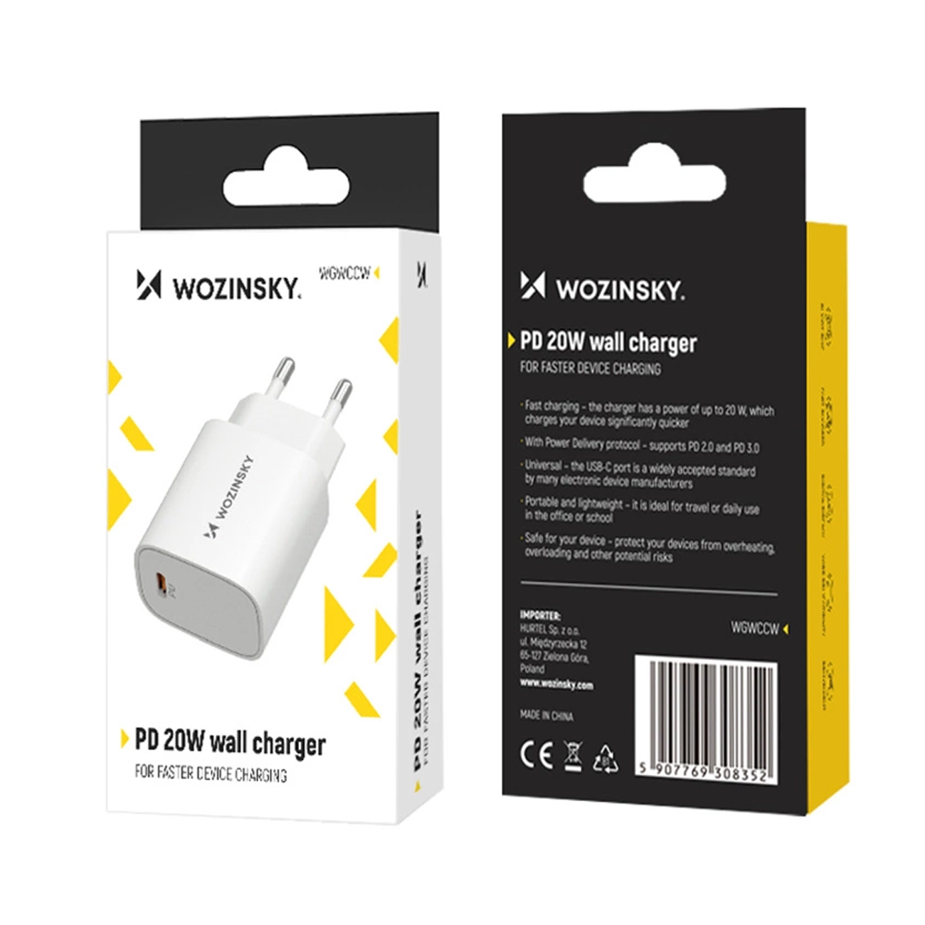 Síťová nabíječka WZK WGWCCW, 20W, 3A, 1 x USB-C, bílá