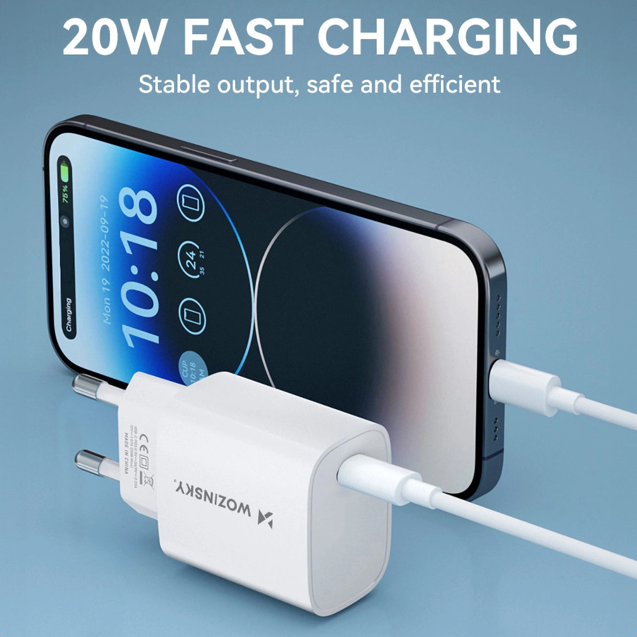 Síťová nabíječka WZK WGWCCW, 20W, 3A, 1 x USB-C, bílá
