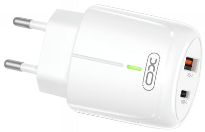 Síťová nabíječka XO Design L114, 20W, 3A, 1 x USB-A - 1 x USB-C, Bílá