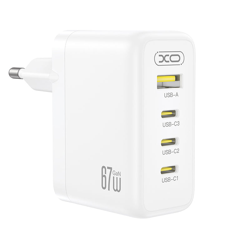Síťová nabíječka XO Design CE39, 67W, 3A, 1 x USB-A - 3 x USB-C, bílá
