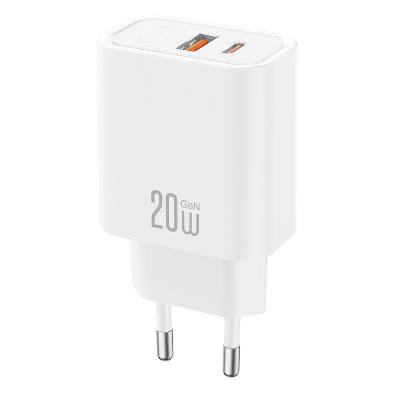 Síťová nabíječka XO Design CE40, 20W, 3A, 1 x USB-A - 1 x USB-C, bílá