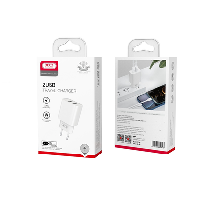 Síťová nabíječka XO Design CE02C, 10.5W, 2.1A, 2 x USB-A, Bílá