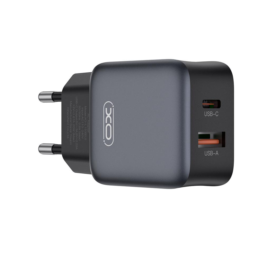 Síťová nabíječka XO Design L156, 30W, 3A, 1 x USB-A - 1 x USB-C, Černá