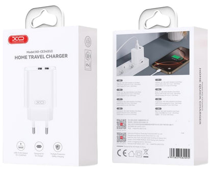 Síťová nabíječka XO Design CE34, 12W, 2.4A, 2 x USB-A, Bílá