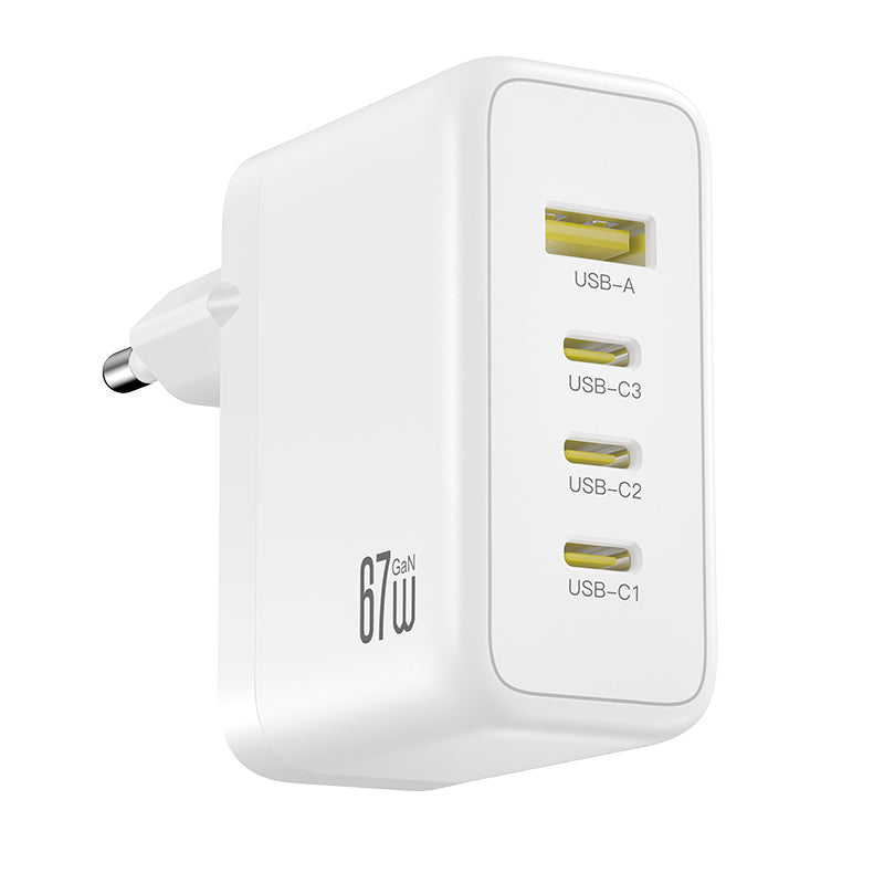 Síťová nabíječka XO Design CE39, 67W, 3A, 1 x USB-A - 3 x USB-C, bílá