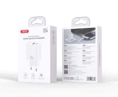Síťová nabíječka XO Design CE40, 20W, 3A, 1 x USB-A - 1 x USB-C, bílá