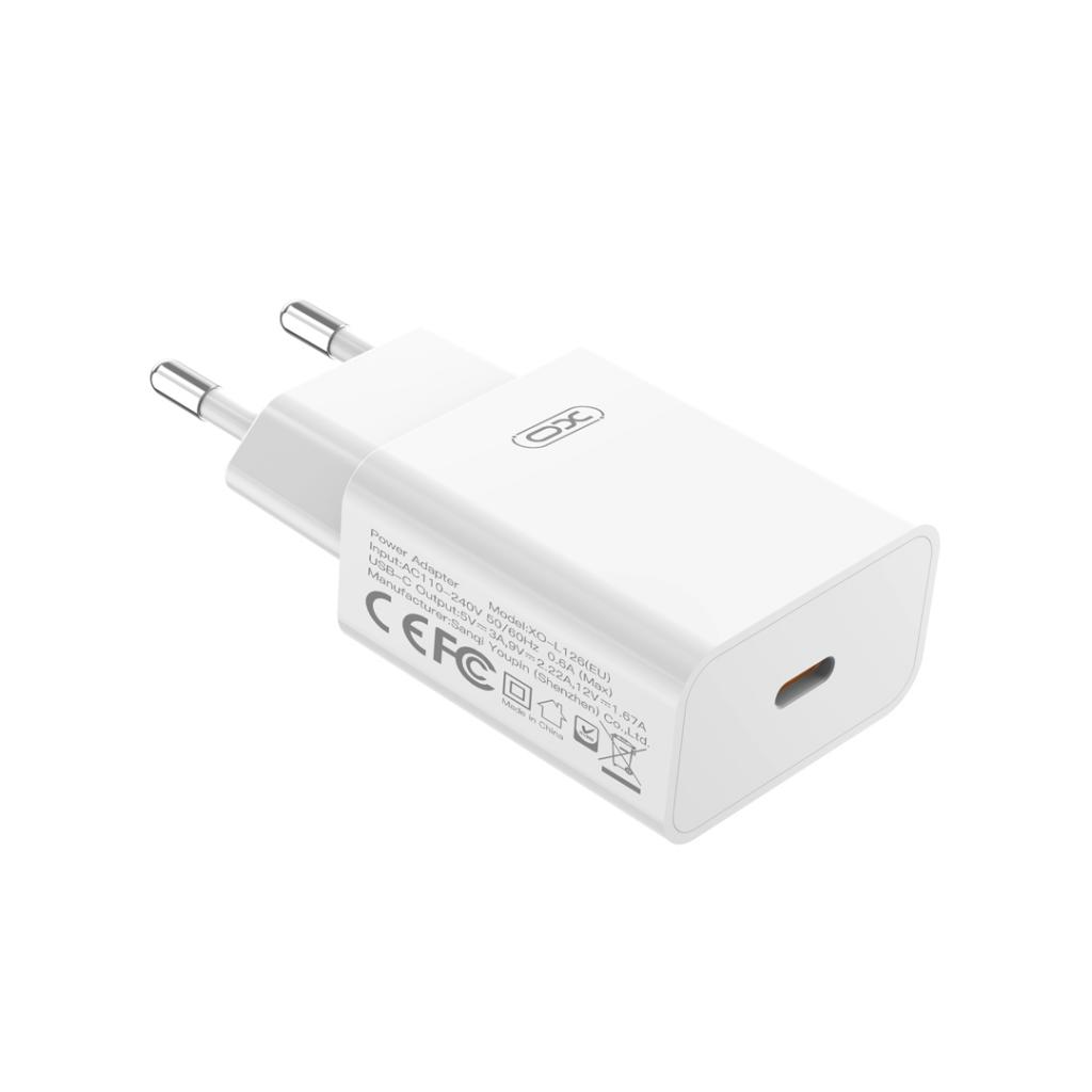 XO Design L126 Network Charger, 20W, 3A, 1 x USB-C, White