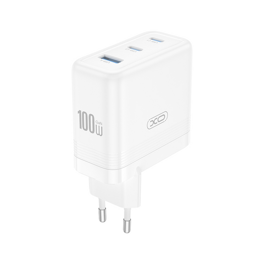Síťová nabíječka XO Design CE35, 100W, 5A, 1 x USB-A - 2 x USB-C, Bílá