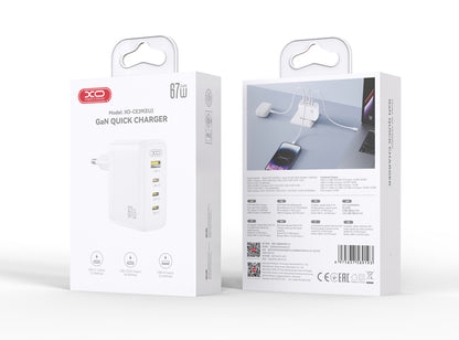 Síťová nabíječka XO Design CE39, 67W, 3A, 1 x USB-A - 3 x USB-C, bílá